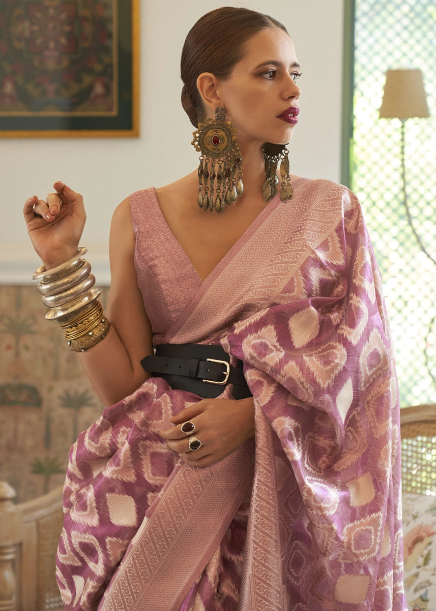 Shaded Purple Tissue Silk Saree with Delicate Handloom Zari Embroidery - House of Sarvati LLC