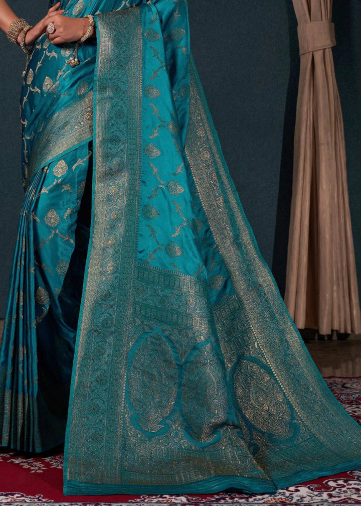 Shades Of Blue Banarasi - Style Satin Silk Saree with Zari work - House of Sarvati LLC