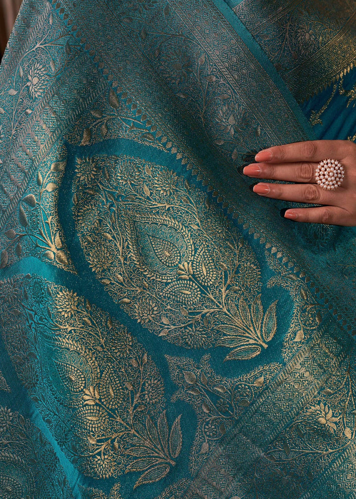 Shades Of Blue Banarasi - Style Satin Silk Saree with Zari work - House of Sarvati LLC