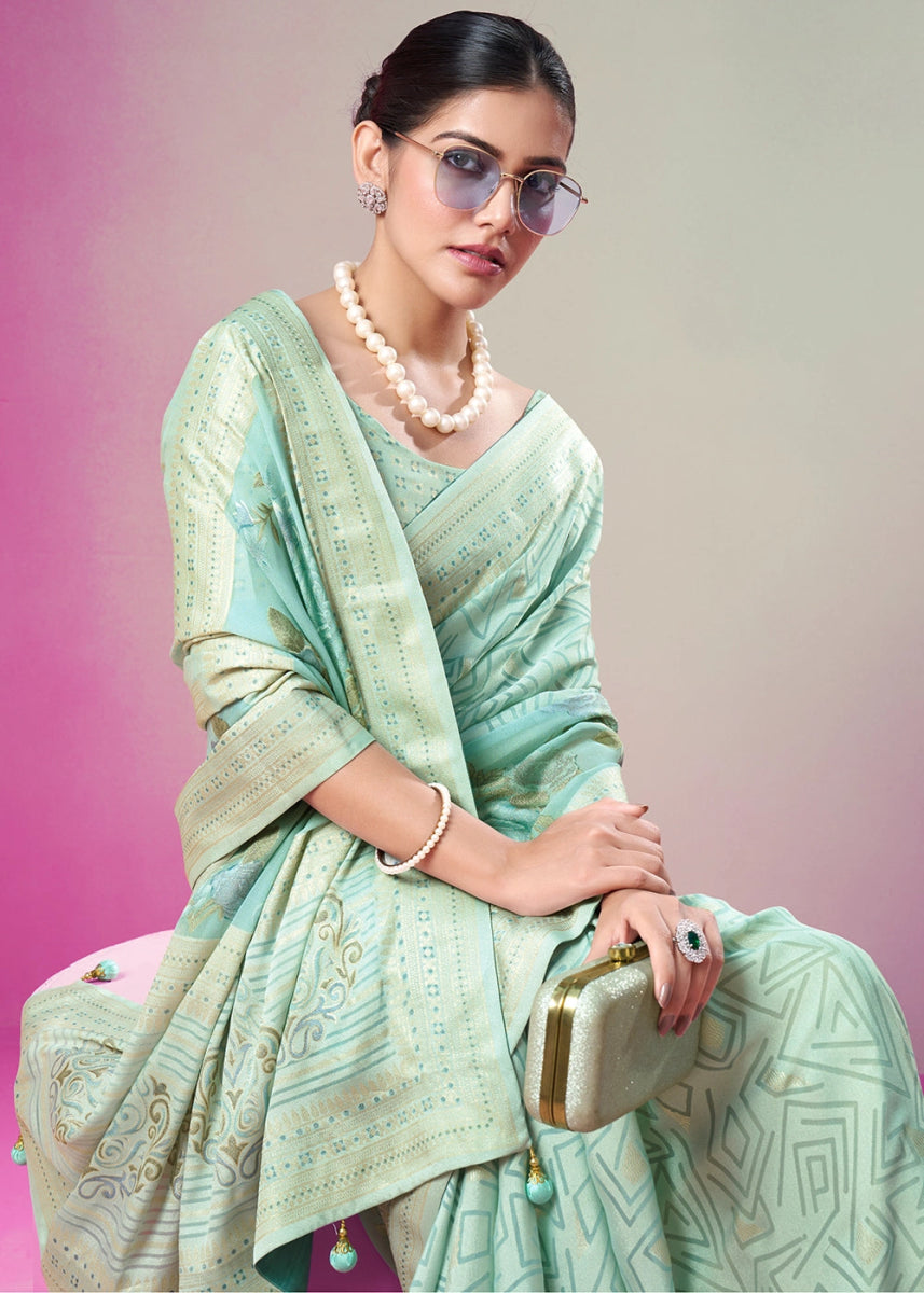 Shades Of Blue Floral Georgette Silk Saree - House of Sarvati LLC