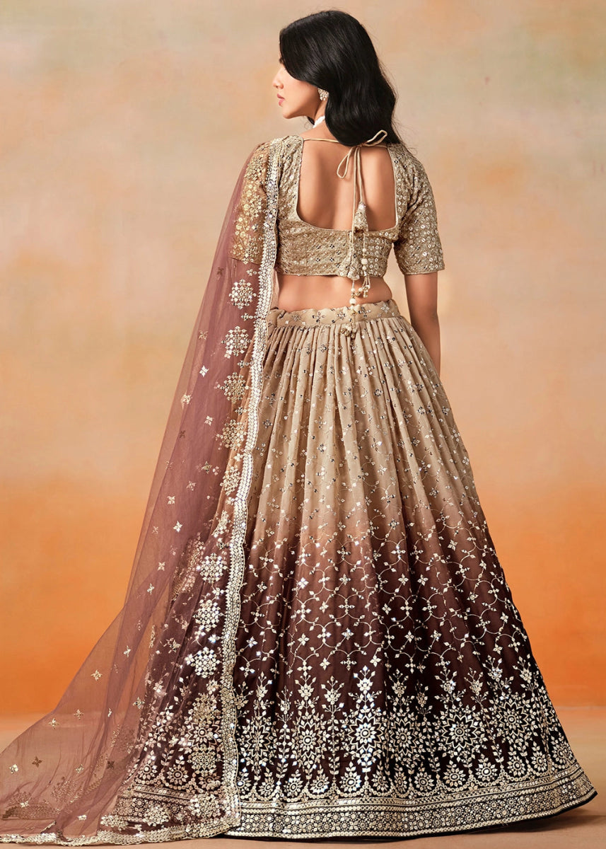 Shades Of Brown Lehenga Choli in Georgette with Sequin Zari Work - House of Sarvati LLC