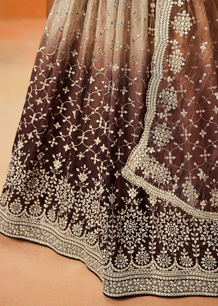 Shades Of Brown Lehenga Choli in Georgette with Sequin Zari Work - House of Sarvati LLC
