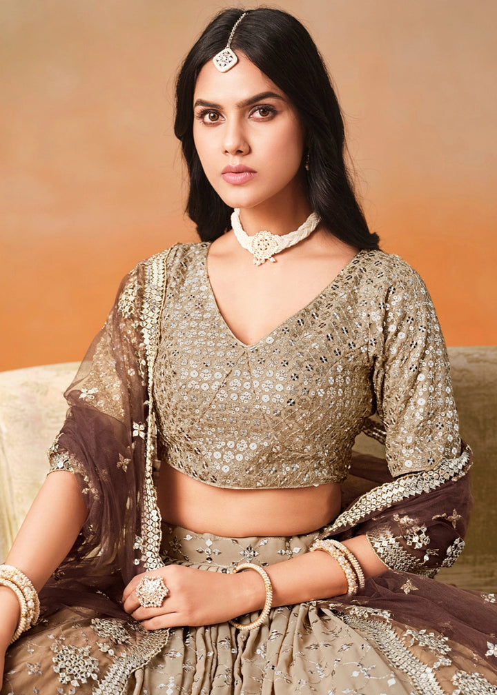 Shades Of Brown Lehenga Choli in Georgette with Sequin Zari Work - House of Sarvati LLC