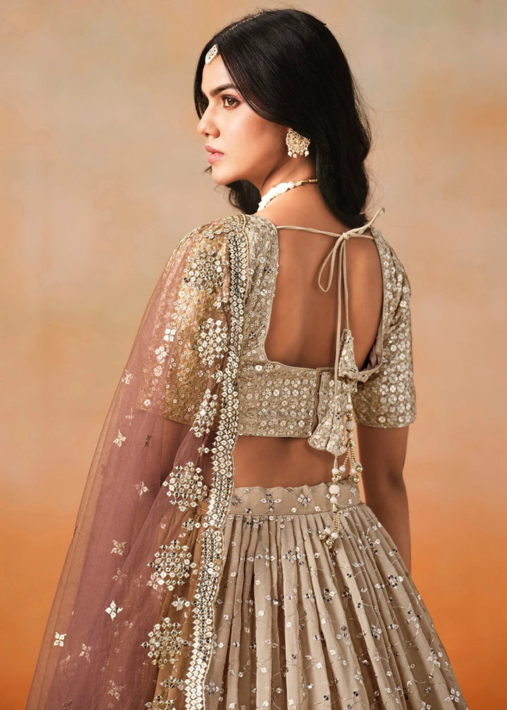 Shades Of Brown Lehenga Choli in Georgette with Sequin Zari Work - House of Sarvati LLC