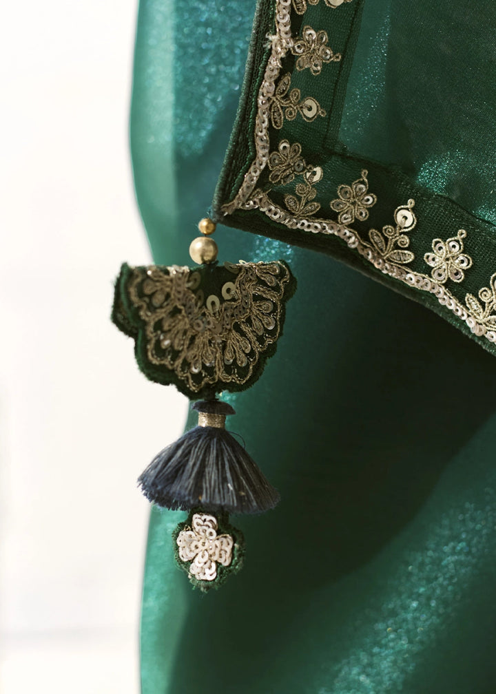 Shades Of Green Designer Tissue Organza Saree With All - Over Buttas And Hand Embroidered Blouse - House of Sarvati LLC