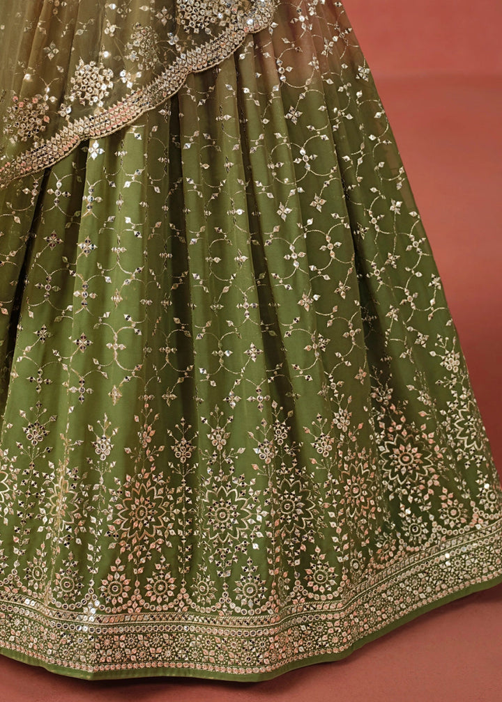 Shades Of Green Lehenga Choli in Georgette with Sequin Zari Work - House of Sarvati LLC