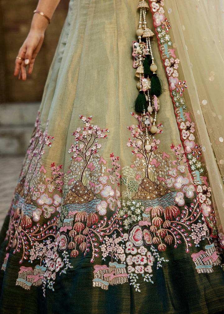Shades Of Green Net Indian Lehenga Choli with Zarkan, Coding & Sequin Detailing - House of Sarvati LLC