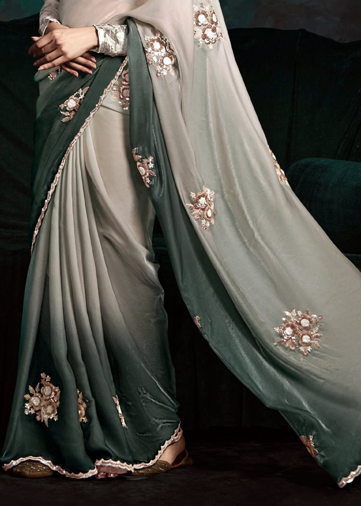 Shades Of Grey Tissue Saree with Dhaga,Thread & Sequin Embellishments - House of Sarvati LLC