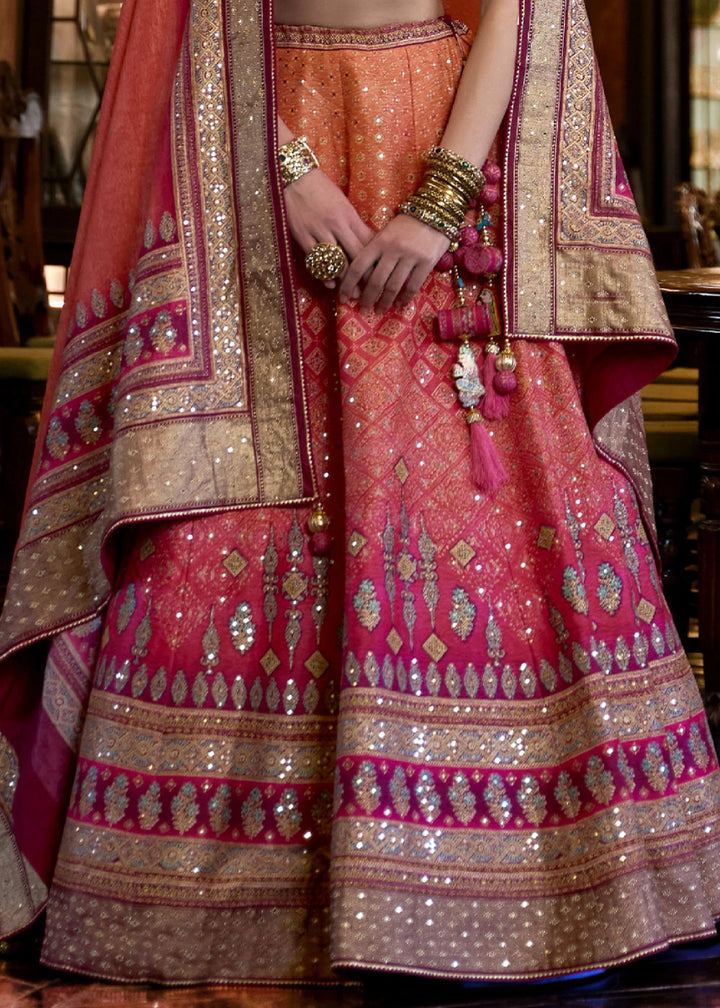 Shades Of Pink Embellished Rajwadi Silk Lehenga Choli with Aari Mirror Work - House of Sarvati LLC