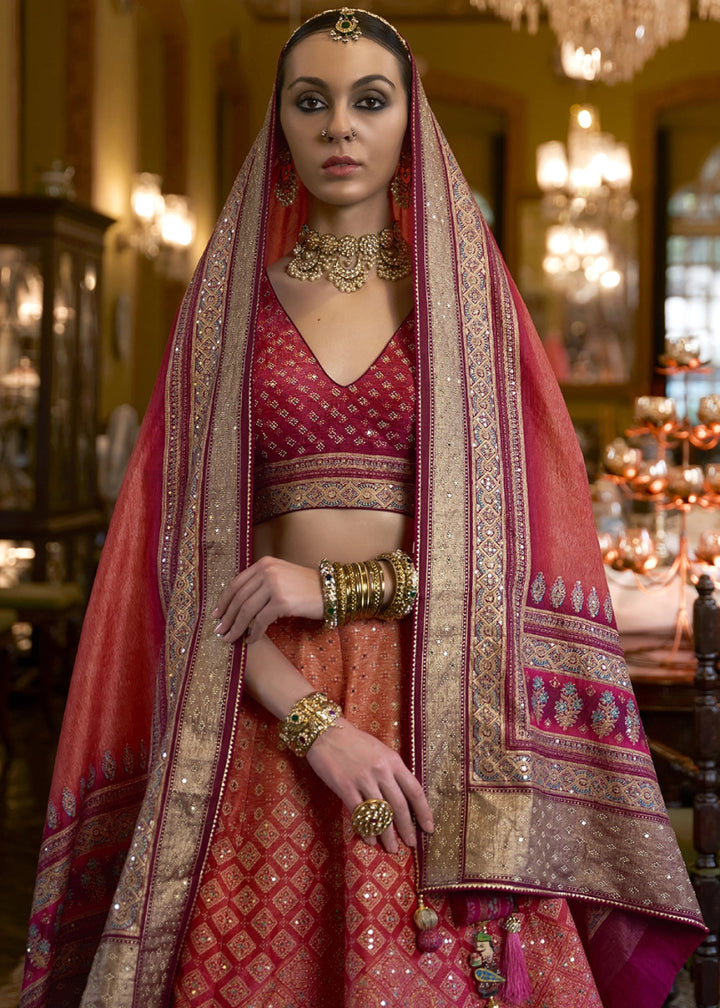 Shades Of Pink Embellished Rajwadi Silk Lehenga Choli with Aari Mirror Work - House of Sarvati LLC