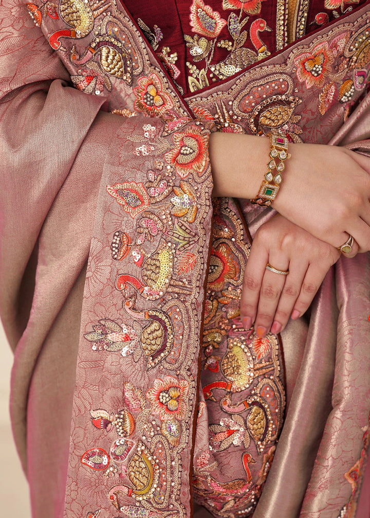 Shades Of Pink Embroidered Viscose Dola Silk Saree With Sequin And Multi Thread Accents - House of Sarvati LLC