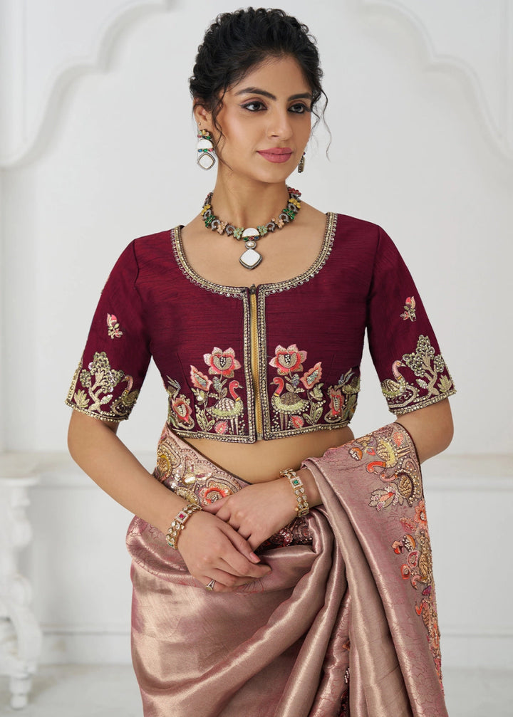Shades Of Pink Embroidered Viscose Dola Silk Saree With Sequin And Multi Thread Accents - House of Sarvati LLC