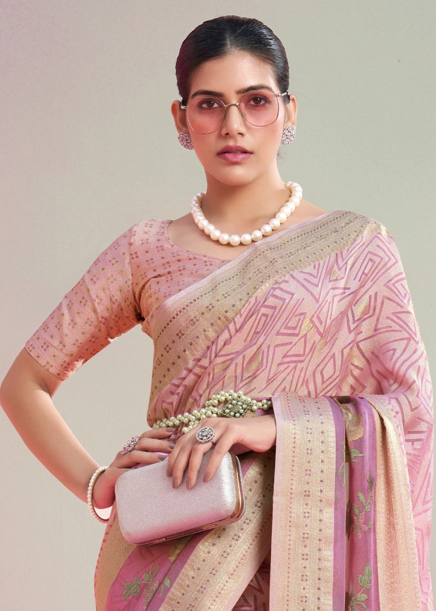 Shades Of Pink Floral Georgette Silk Saree - House of Sarvati LLC