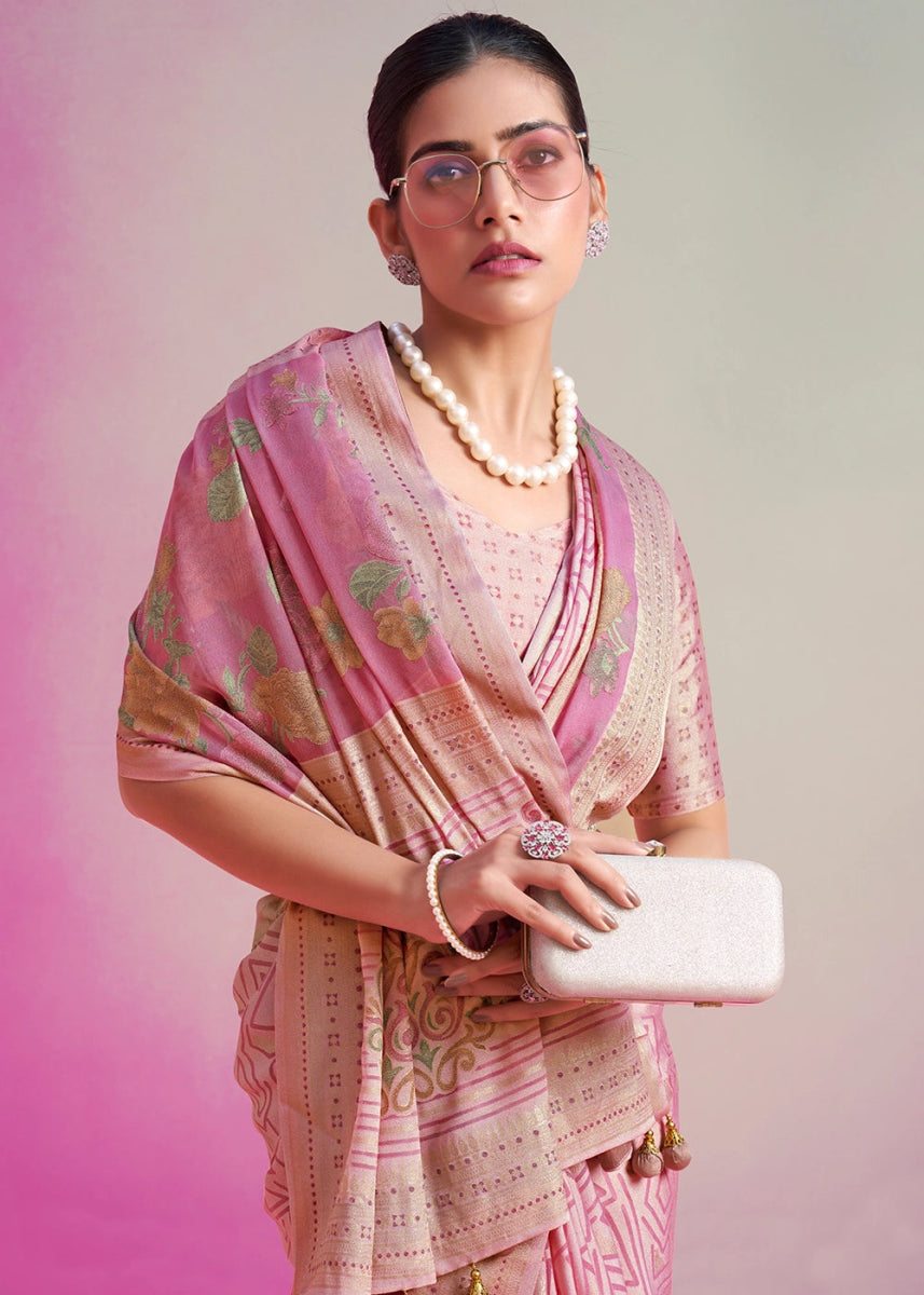 Shades Of Pink Floral Georgette Silk Saree - House of Sarvati LLC
