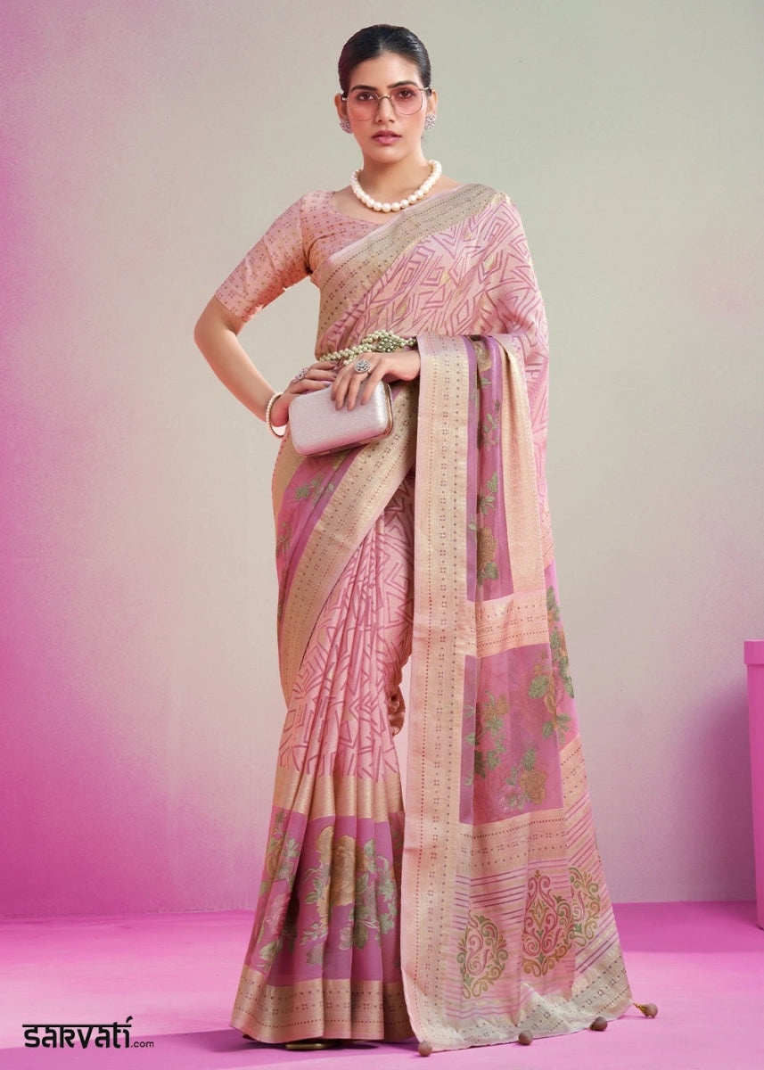 Shades Of Pink Floral Georgette Silk Saree - House of Sarvati LLC