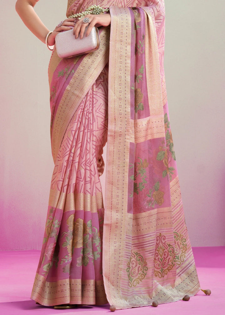 Shades Of Pink Floral Georgette Silk Saree - House of Sarvati LLC
