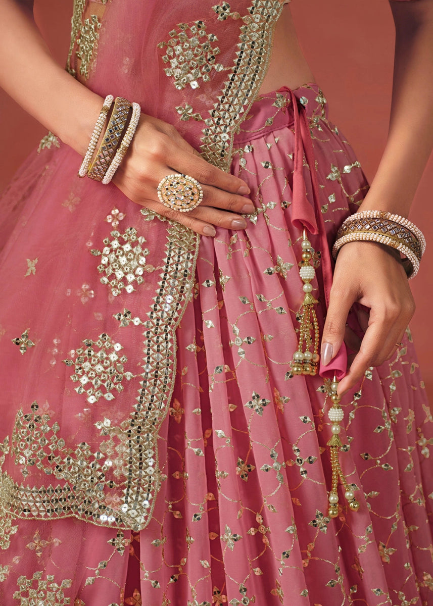 Shades Of Pink Lehenga Choli in Georgette with Sequin Zari Work - House of Sarvati LLC