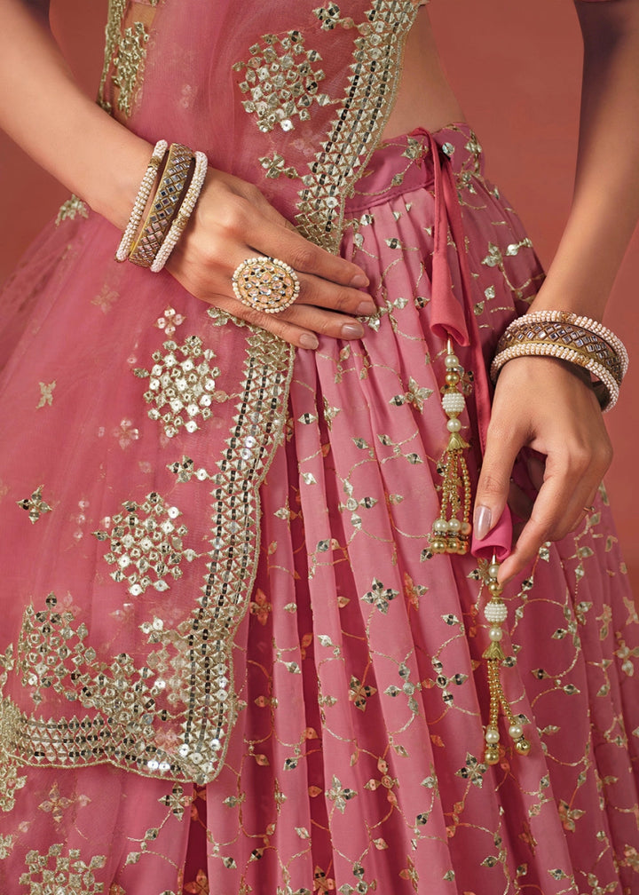 Shades Of Pink Lehenga Choli in Georgette with Sequin Zari Work - House of Sarvati LLC