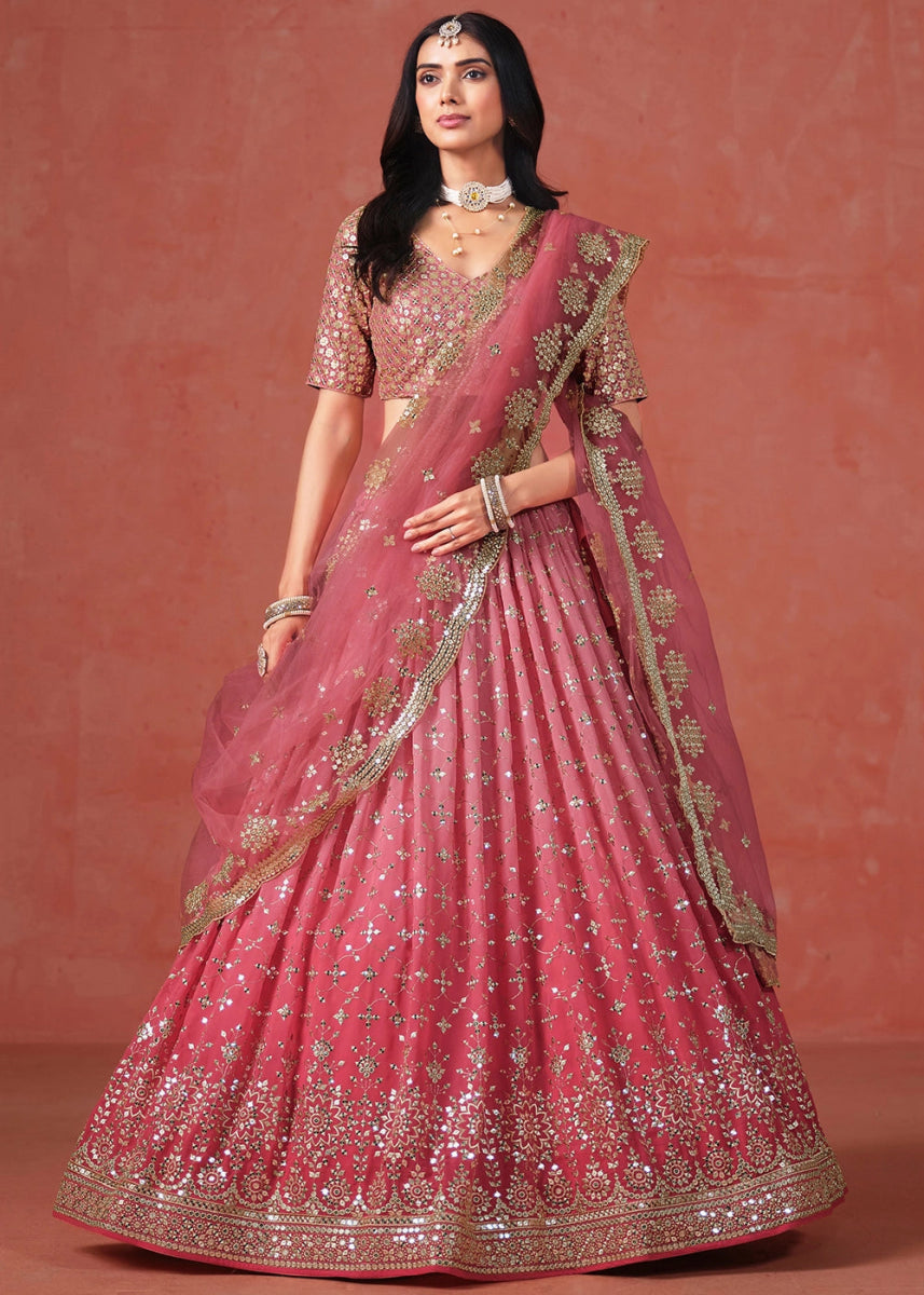 Shades Of Pink Lehenga Choli in Georgette with Sequin Zari Work - House of Sarvati LLC