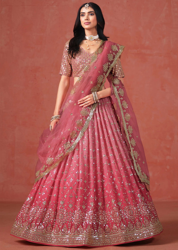 Shades Of Pink Lehenga Choli in Georgette with Sequin Zari Work - House of Sarvati LLC