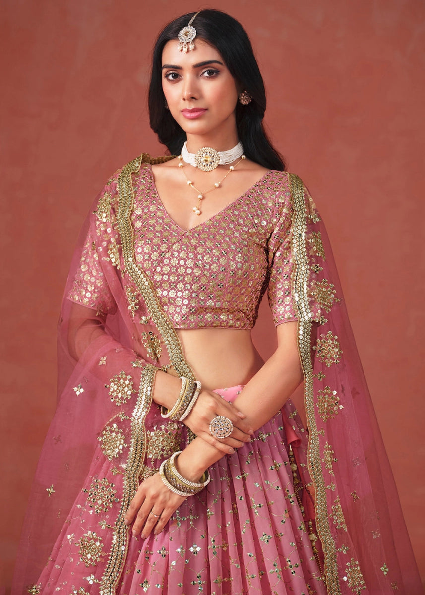Shades Of Pink Lehenga Choli in Georgette with Sequin Zari Work - House of Sarvati LLC
