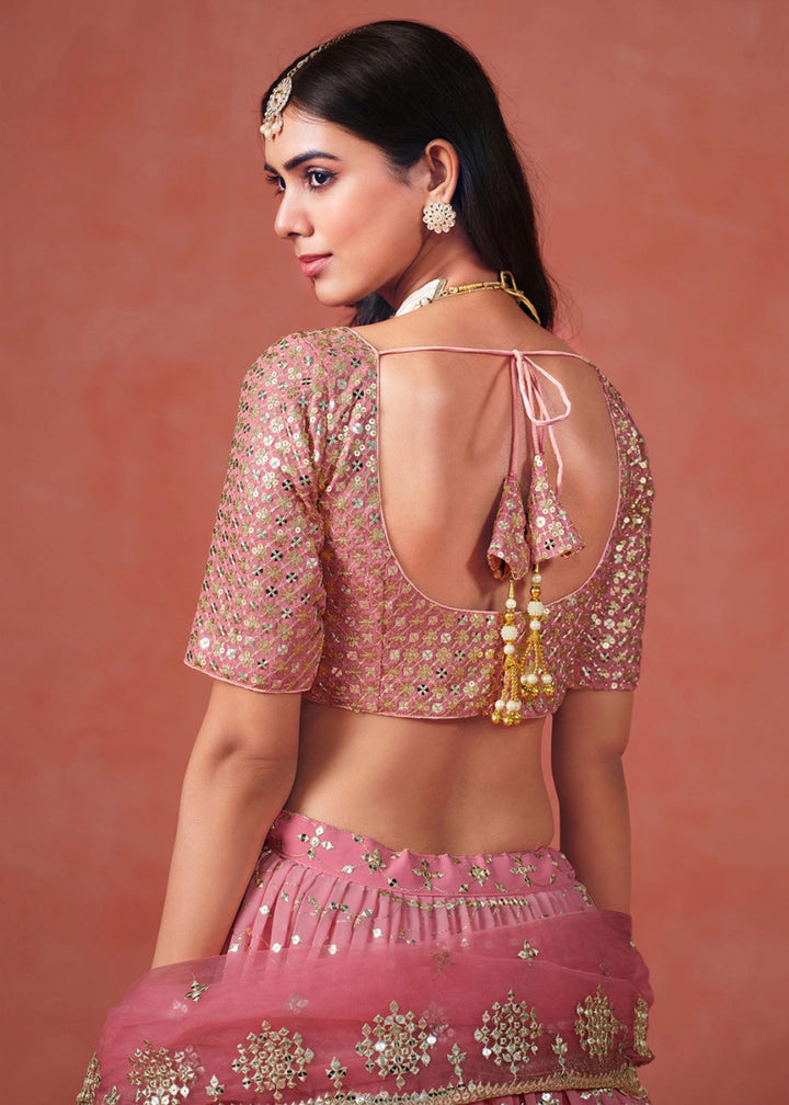 Shades Of Pink Lehenga Choli in Georgette with Sequin Zari Work - House of Sarvati LLC