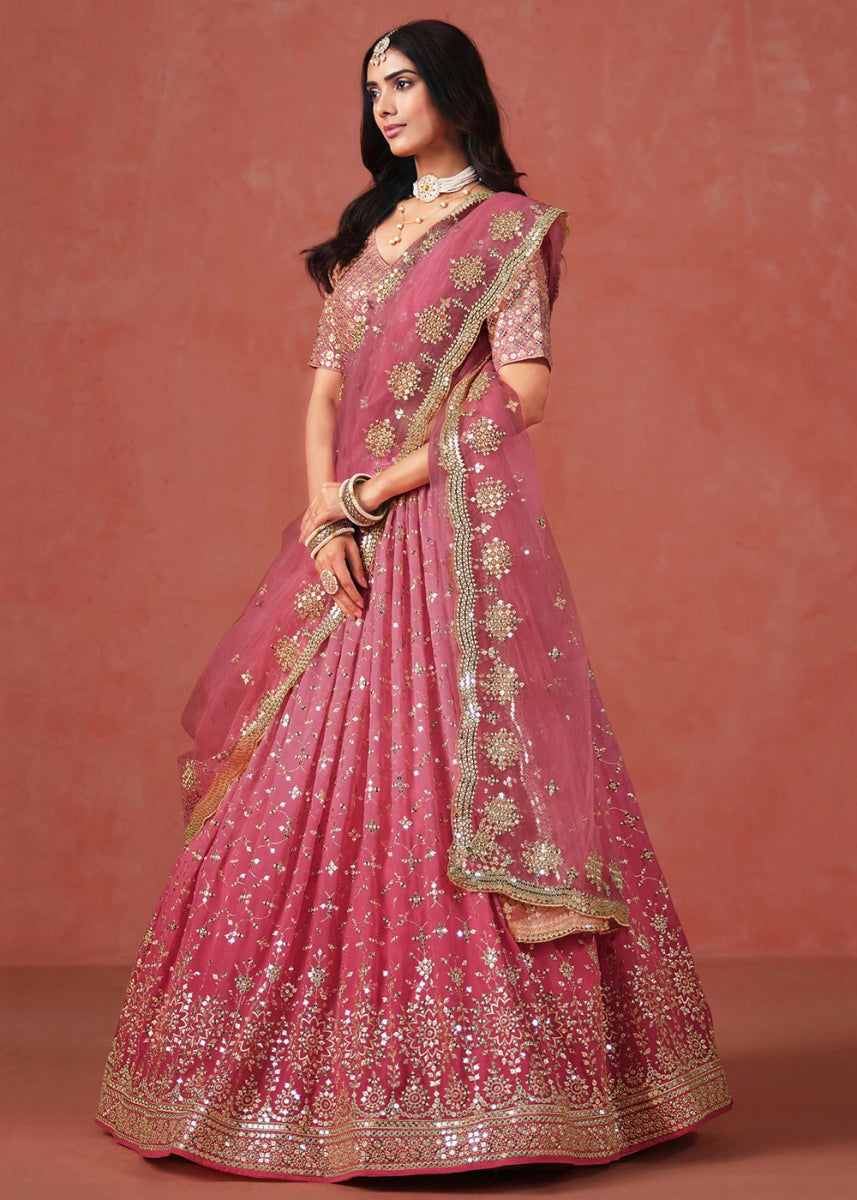 Shades Of Pink Lehenga Choli in Georgette with Sequin Zari Work - House of Sarvati LLC