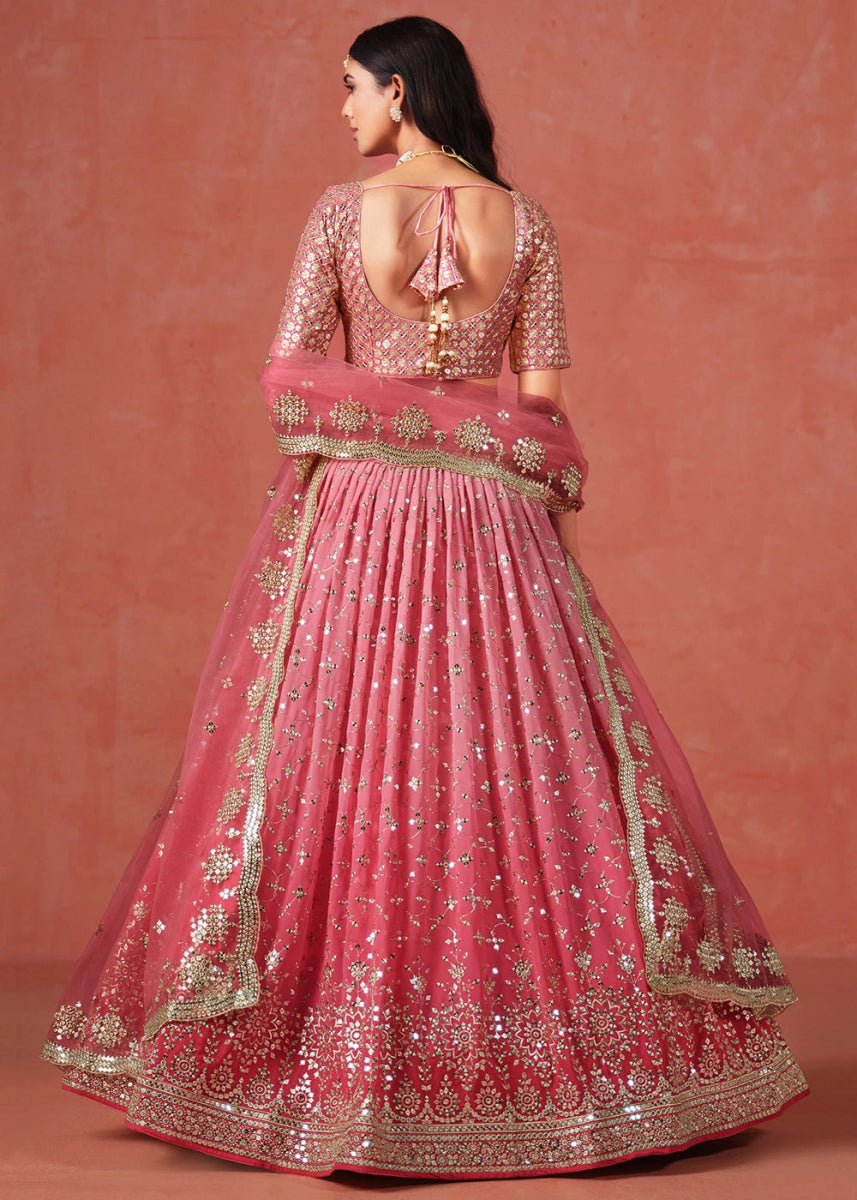 Shades Of Pink Lehenga Choli in Georgette with Sequin Zari Work - House of Sarvati LLC