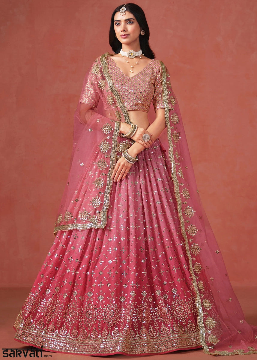 Shades Of Pink Lehenga Choli in Georgette with Sequin Zari Work - House of Sarvati LLC