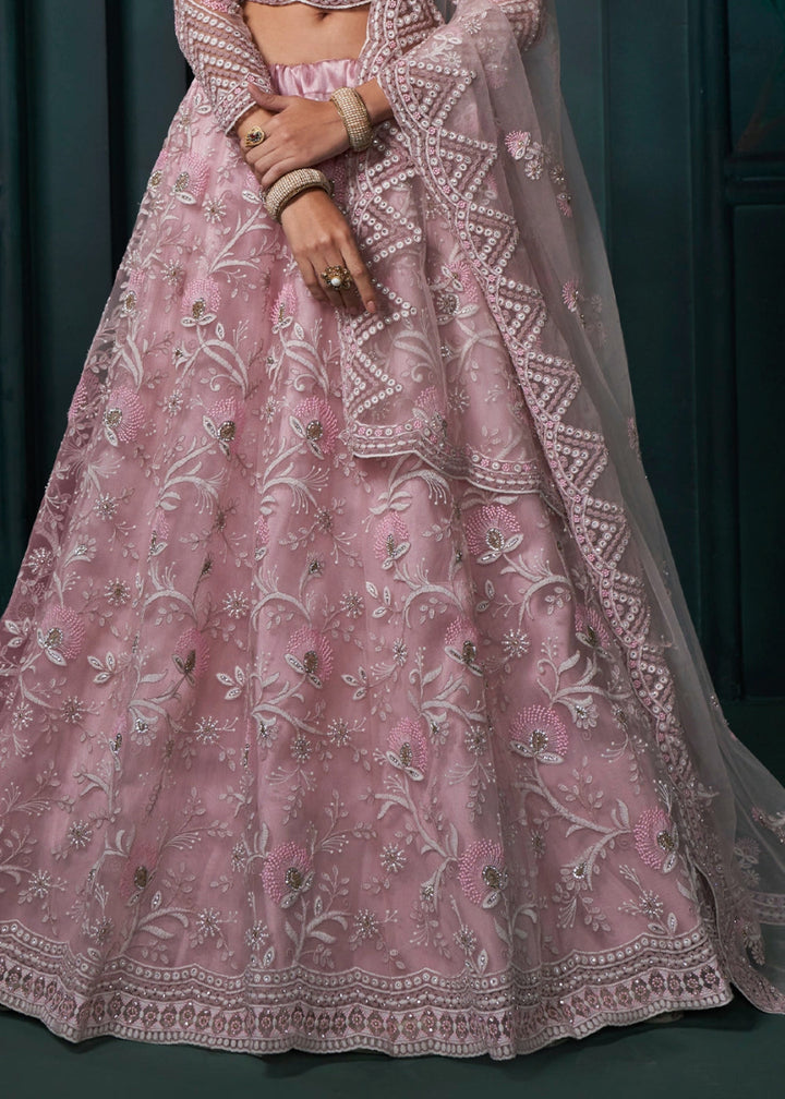 Shades Of Pink Lehenga Choli in Net with Detailed Thread, Sequins & cording Embroidery - House of Sarvati LLC