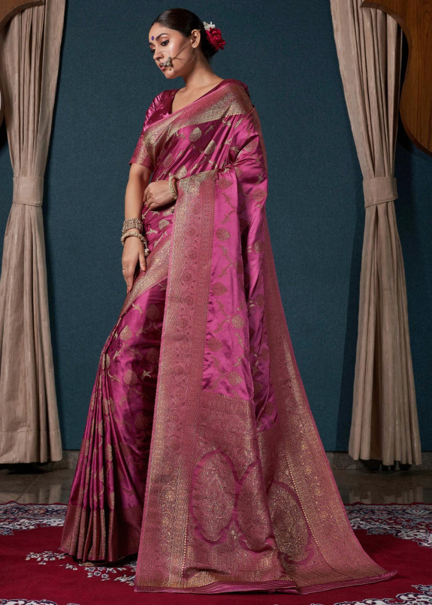 Shades Of Purple Banarasi - Style Satin Silk Saree with Zari work - House of Sarvati LLC