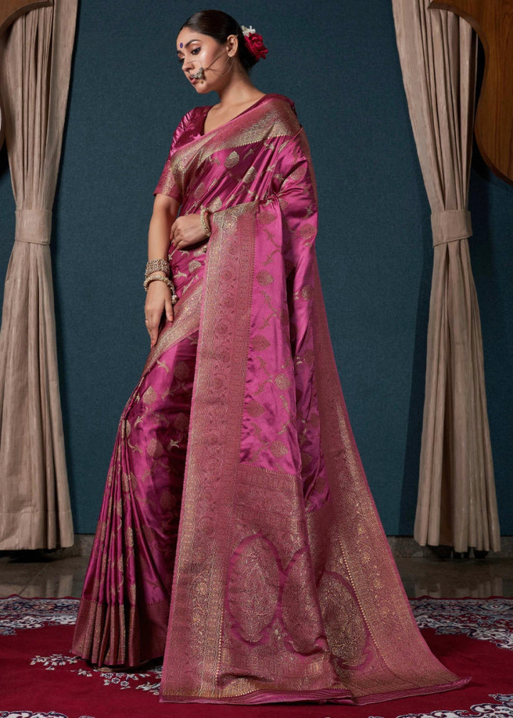 Shades Of Purple Banarasi - Style Satin Silk Saree with Zari work - House of Sarvati LLC