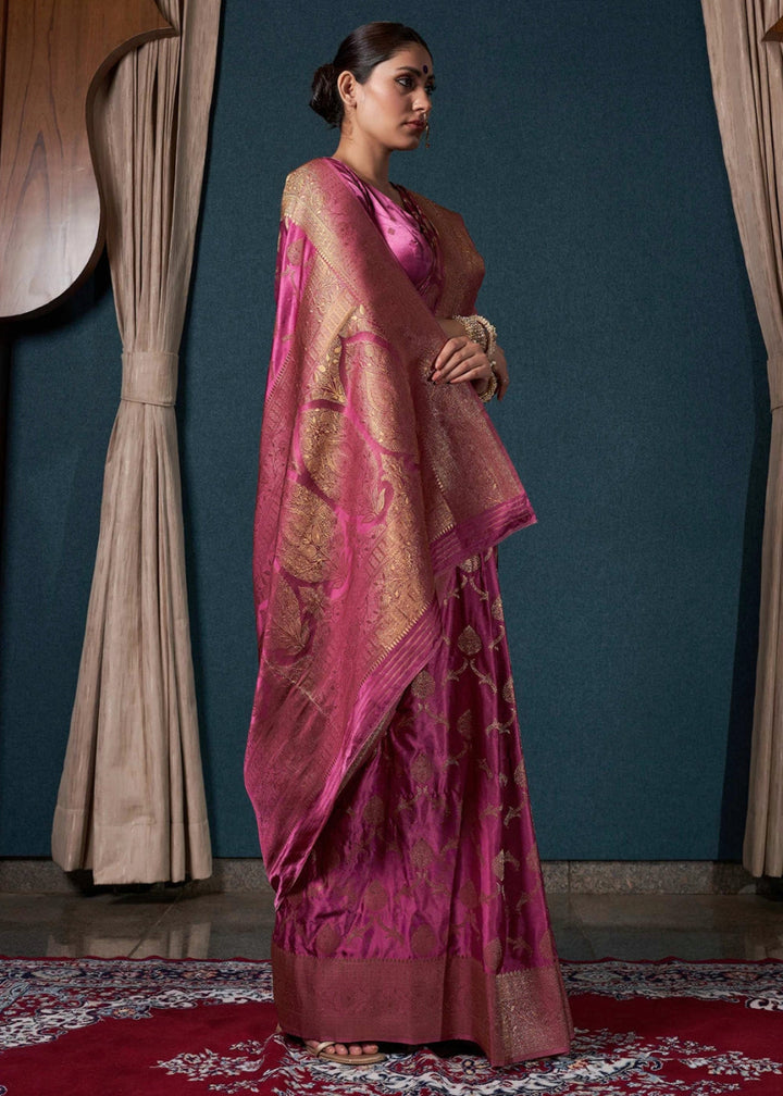 Shades Of Purple Banarasi - Style Satin Silk Saree with Zari work - House of Sarvati LLC