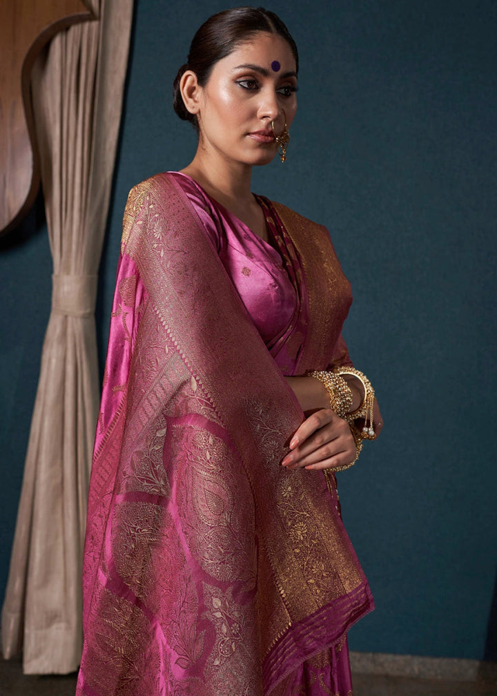 Shades Of Purple Banarasi - Style Satin Silk Saree with Zari work - House of Sarvati LLC