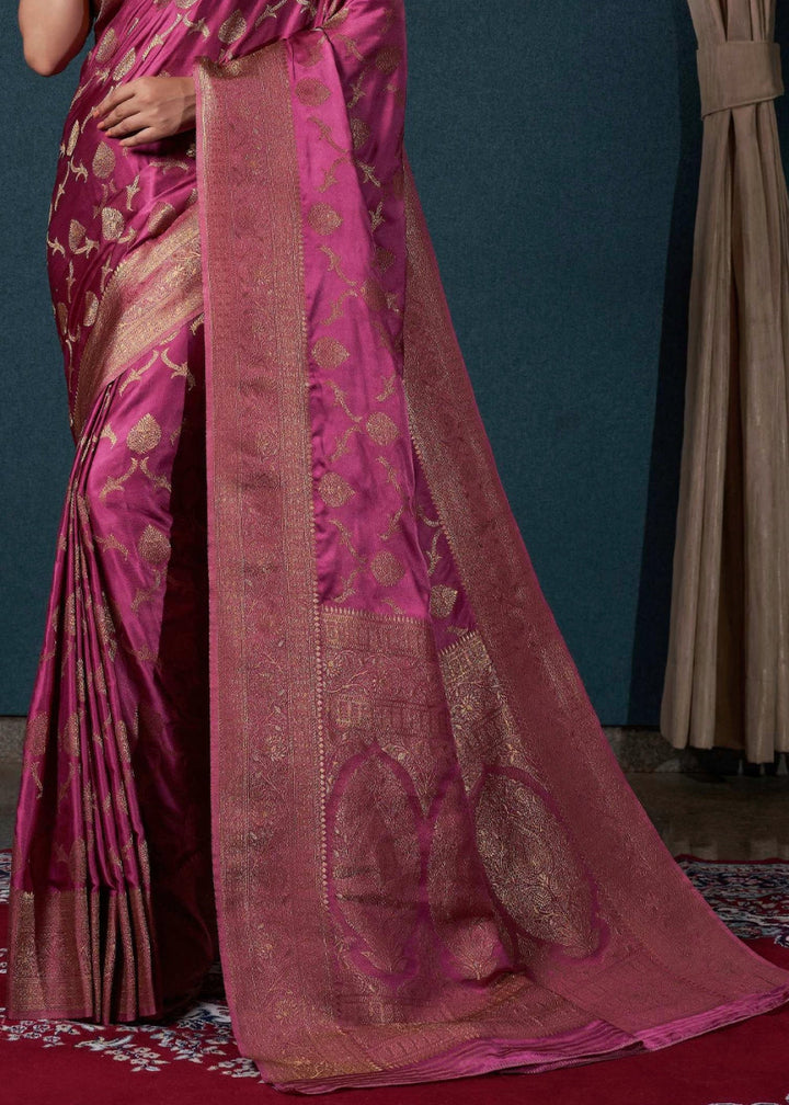 Shades Of Purple Banarasi - Style Satin Silk Saree with Zari work - House of Sarvati LLC