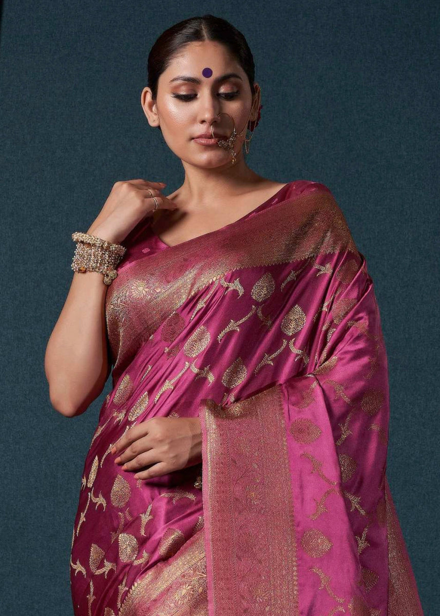 Shades Of Purple Banarasi - Style Satin Silk Saree with Zari work - House of Sarvati LLC