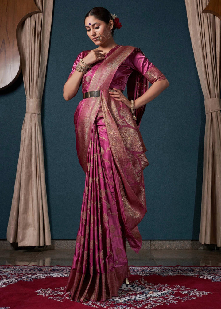 Shades Of Purple Banarasi - Style Satin Silk Saree with Zari work - House of Sarvati LLC