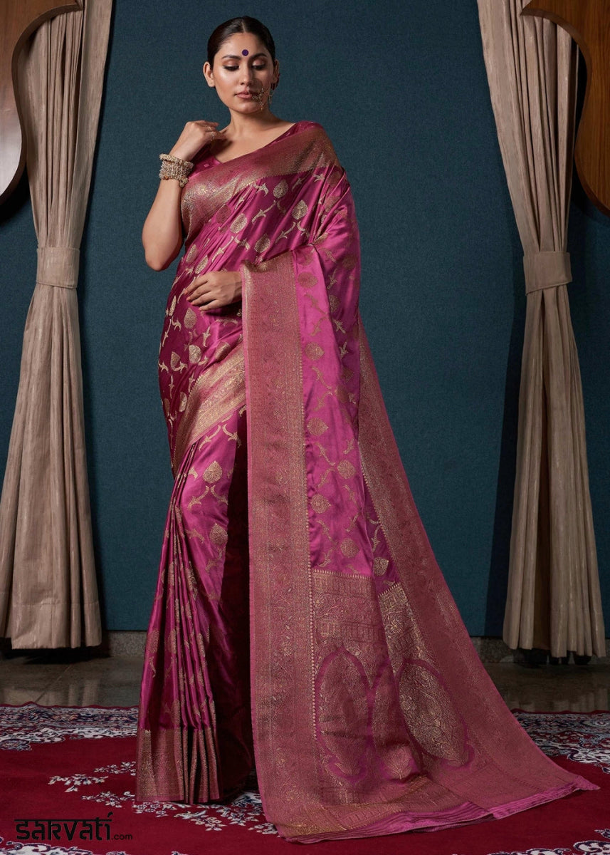 Shades Of Purple Banarasi - Style Satin Silk Saree with Zari work - House of Sarvati LLC