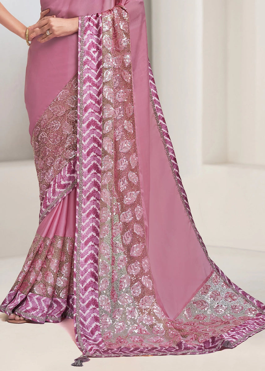 Shades of Purple Crepe Georgette Saree with Sequins & Appliqué Detailing - House of Sarvati LLC