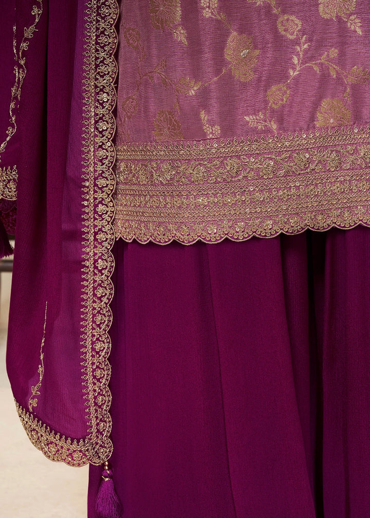 Shades Of Purple Dola Silk Sharara Suit with Intricate Jacquard Detailing - House of Sarvati LLC