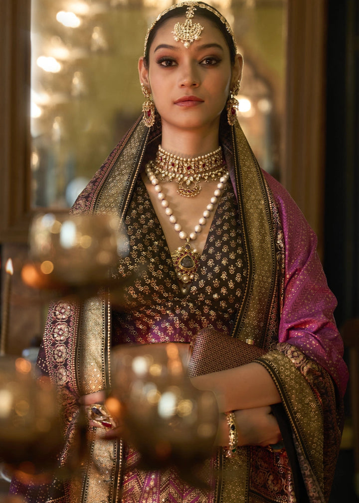 Shades Of Purple Embellished Rajwadi Silk Lehenga Choli with Aari Mirror Work - House of Sarvati LLC