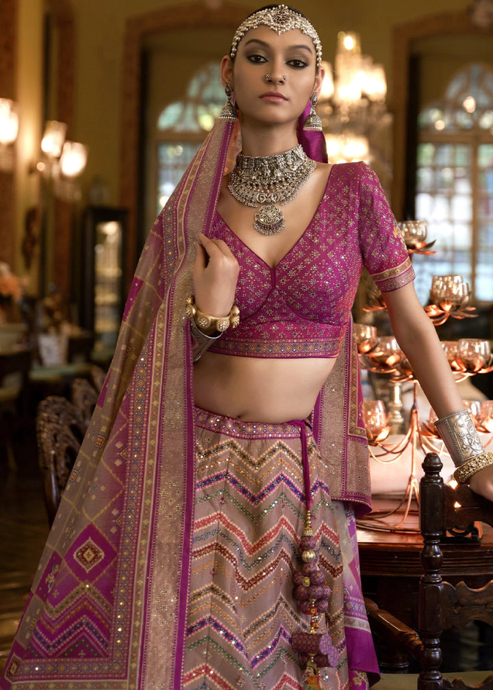 Shades Of Purple Embellished Rajwadi Silk Lehenga Choli with Aari Mirror Work - House of Sarvati LLC