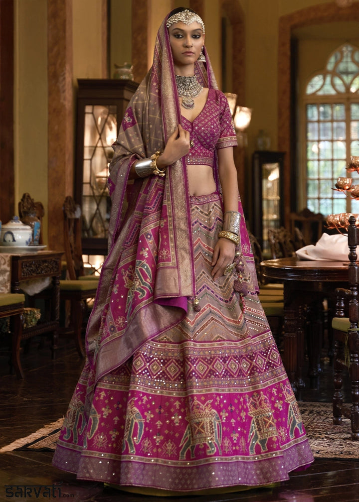 Shades Of Purple Embellished Rajwadi Silk Lehenga Choli with Aari Mirror Work - House of Sarvati LLC