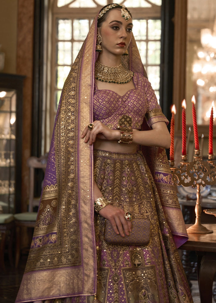 Shades Of Purple Embellished Rajwadi Silk Lehenga Choli with Aari Mirror Work - House of Sarvati LLC