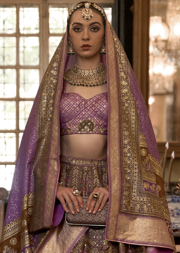 Shades Of Purple Embellished Rajwadi Silk Lehenga Choli with Aari Mirror Work - House of Sarvati LLC