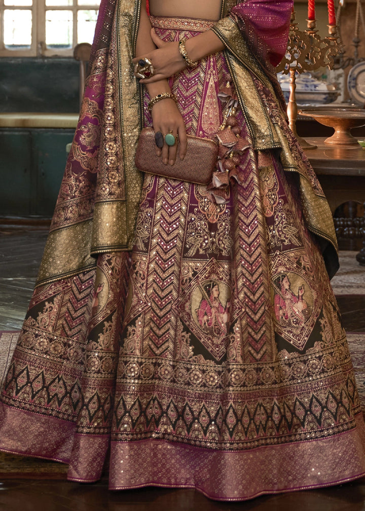 Shades Of Purple Embellished Rajwadi Silk Lehenga Choli with Aari Mirror Work - House of Sarvati LLC