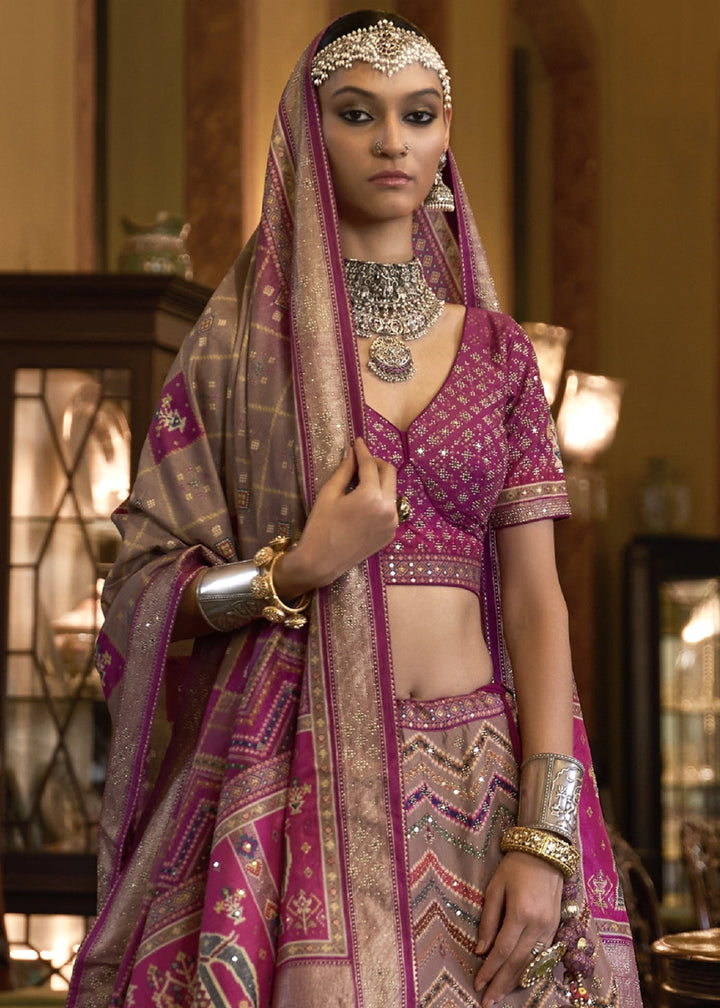 Shades Of Purple Embellished Rajwadi Silk Lehenga Choli with Aari Mirror Work - House of Sarvati LLC
