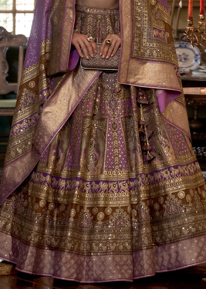 Shades Of Purple Embellished Rajwadi Silk Lehenga Choli with Aari Mirror Work - House of Sarvati LLC