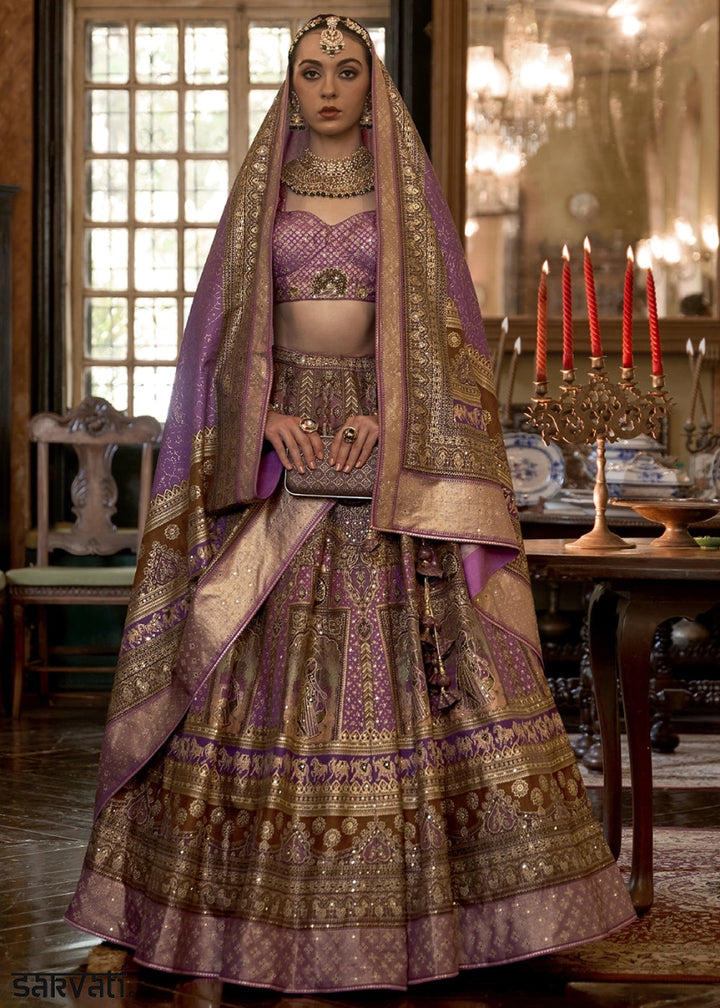 Shades Of Purple Embellished Rajwadi Silk Lehenga Choli with Aari Mirror Work - House of Sarvati LLC