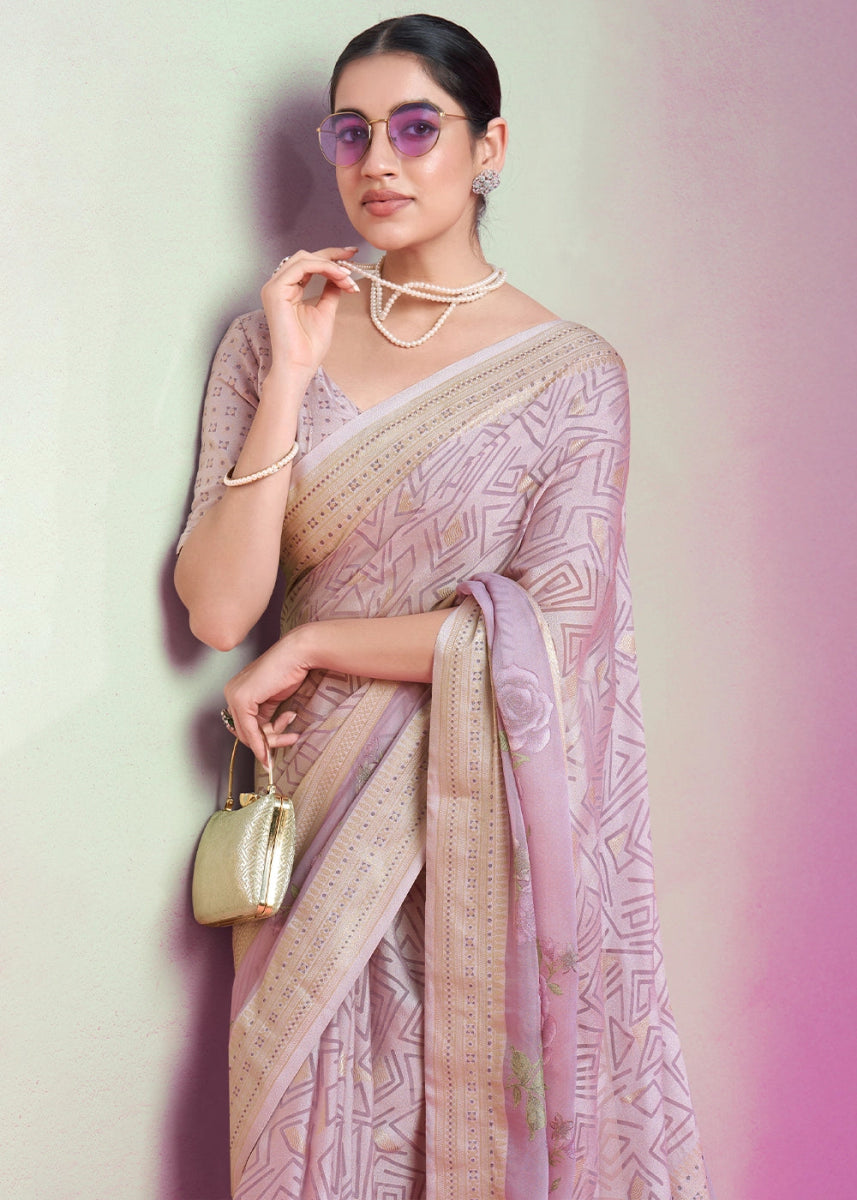 Shades Of Purple Floral Georgette Silk Saree - House of Sarvati LLC